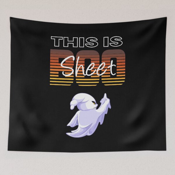 Item preview, Funny Halloween Ghost Raising Finger Says Boo Sheet Spooky Cartoon Illustration designed and sold by MONTRIS.