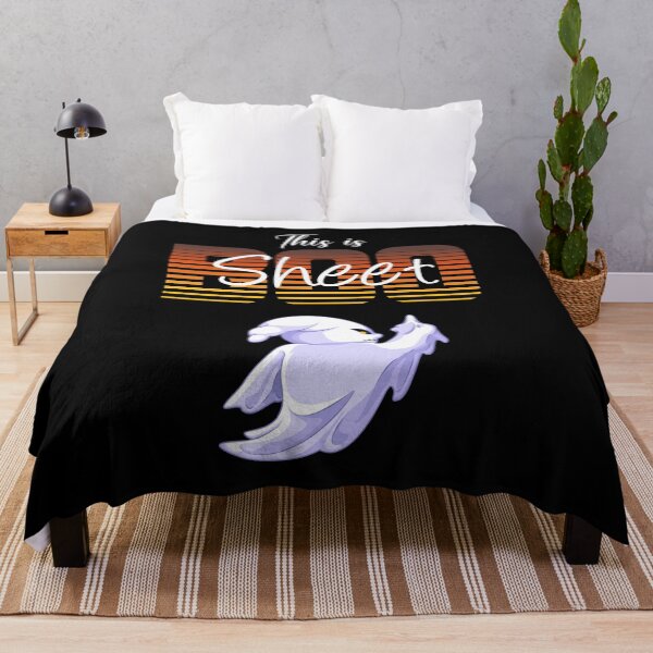 Item preview, Funny Halloween Ghost Raising Finger Says Boo Sheet Spooky Cartoon Illustration designed and sold by MONTRIS.