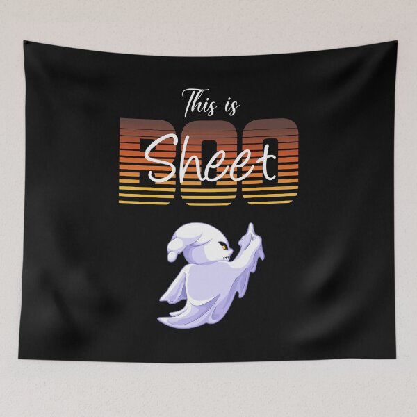 Item preview, Funny Halloween Ghost Raising Finger Says Boo Sheet Spooky Cartoon Illustration designed and sold by MONTRIS.