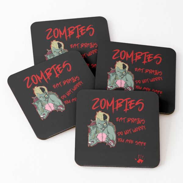 Item preview, unny Zombie Holding Brain Smiling Bloody Handprint Halloween Illustration designed and sold by MONTRIS.