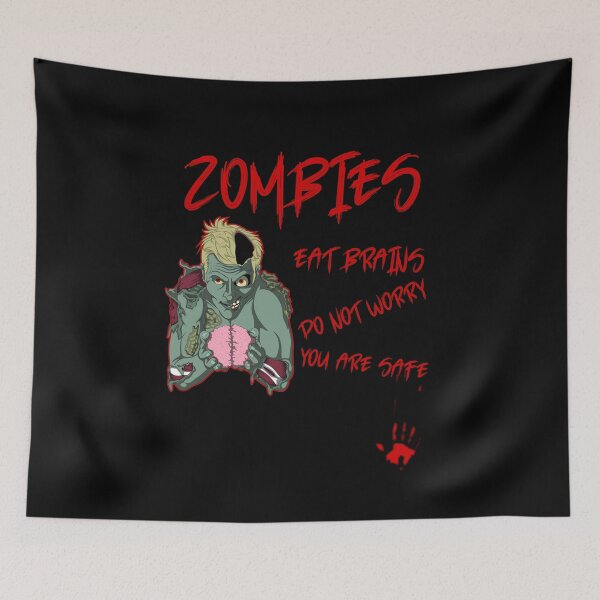 Item preview, unny Zombie Holding Brain Smiling Bloody Handprint Halloween Illustration designed and sold by MONTRIS.