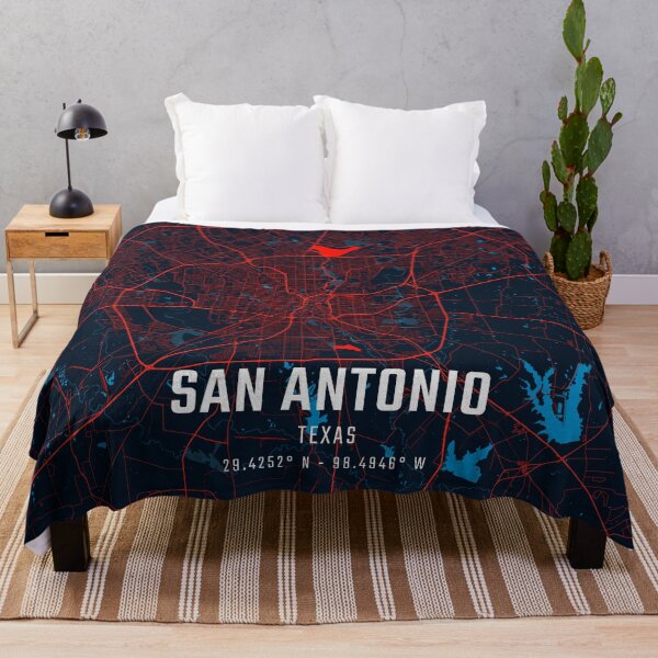 Item preview, San Antonio Red & Blue Minimalist Map designed and sold by HomeLivingCo.