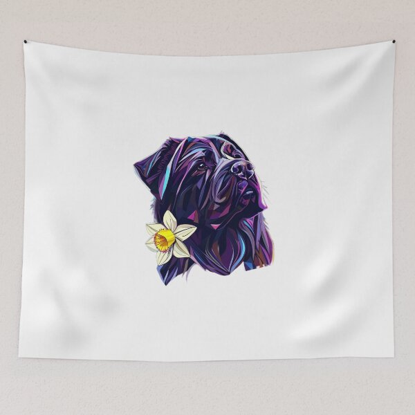 Item preview, Geometric Dogo with Narcissus Flower | Dark Purple and Blue Polygonal Dog Art designed and sold by Naturalite19.