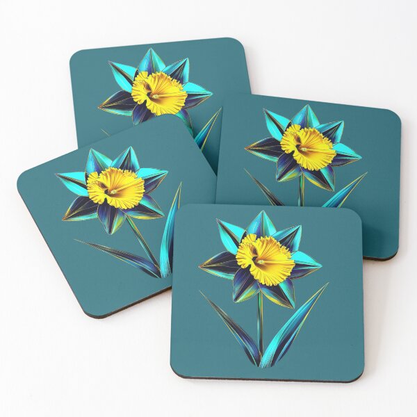 Item preview, Geometric Narcissus Flower | Metallic Cyan and Yellow Digital Art designed and sold by Naturalite19.
