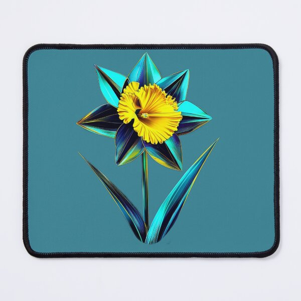 Item preview, Geometric Narcissus Flower | Metallic Cyan and Yellow Digital Art designed and sold by Naturalite19.