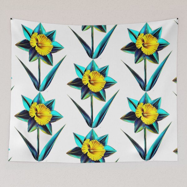 Item preview, Geometric Narcissus Flower | Metallic Cyan and Yellow Digital Art designed and sold by Naturalite19.