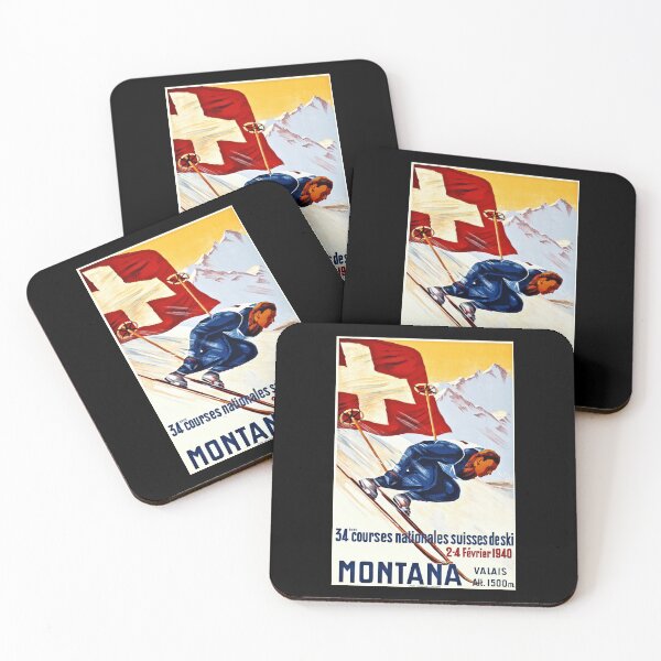 Item preview, Vintage Swiss Ski Poster | 34th National Ski Races 1940 | Montana Valais Switzerland | Bold Colors & Dynamic Design designed and sold by artofuniverse.