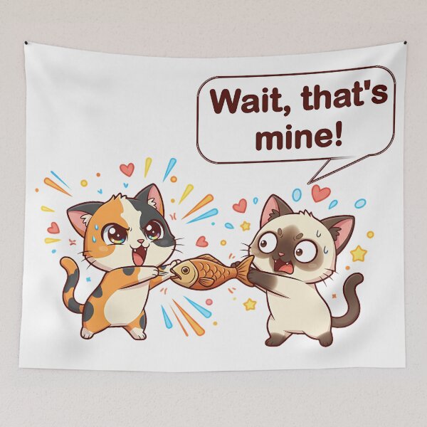 Item preview, Chibi Cat Food Fight – Calico vs Siamese Battle for Fish designed and sold by meesub.