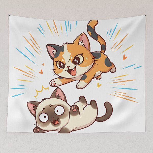 Item preview, Chibi Calico vs Siamese – Playful Cat Fight Sticker designed and sold by meesub.