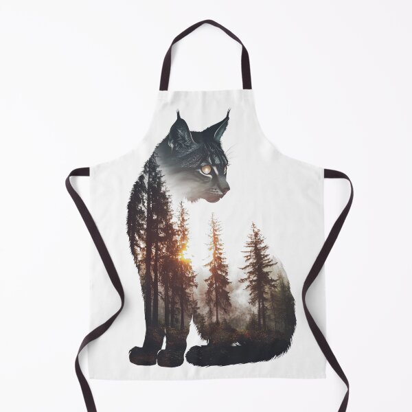 Item preview, Black and white lynx cat with glowing eyes in deep forest designer print designed and sold by Encreable.