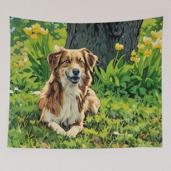 Item preview, Australian Shepherd with Tulips designed and sold by tomorrowsart.