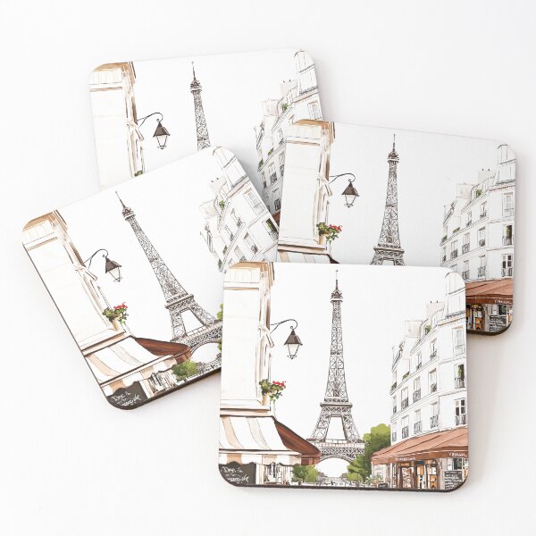 Item preview, Retro black and white Paris city view with vintage graphite Eiffel Tower scene designed and sold by Encreable.