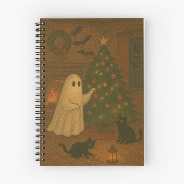 Item preview, Haunted Christmas - Ghost Decorating a Christmas Tree with Cats – Cozy Spooky Holiday Art designed and sold by GhostlyComforts.