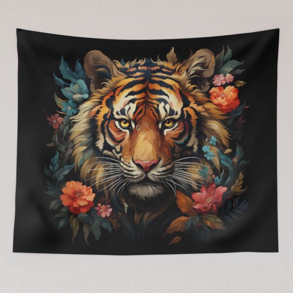 Item preview, Majestic Tiger Surrounded by Vibrant Floral Jungle designed and sold by Daagath.