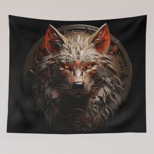 Item preview, Cybernetic Wolf with Glowing Eyes and Steampunk Detail designed and sold by Daagath.