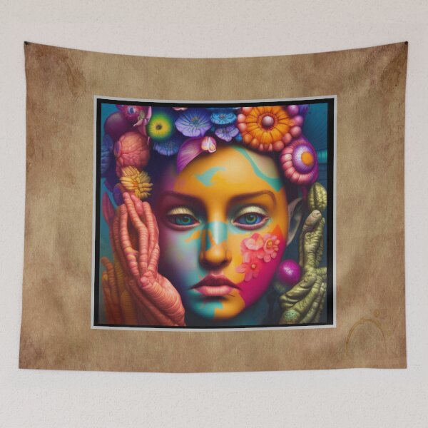 Item preview, Bright colorful woman with a strange artistic flowery face  designed and sold by Henrybubbles400.