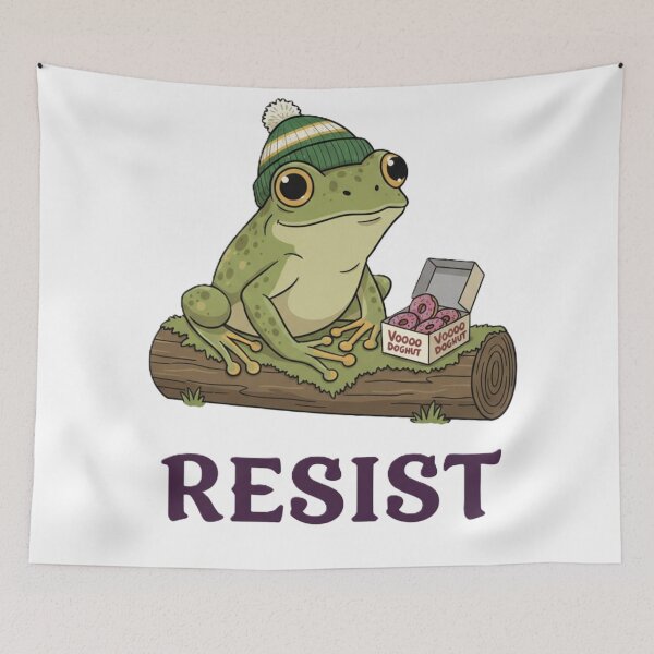 Item preview, Portland Frog Resisting Donuts Illustration designed and sold by DroolWorthyUS.