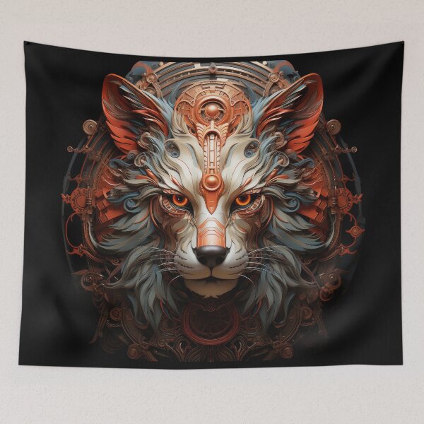 Item preview, Futuristic White Wolf with Fiery Eyes and Tech Halo designed and sold by Daagath.