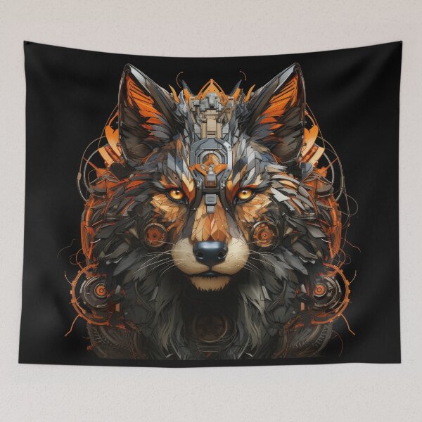 Item preview, Cybernetic Fox-Wolf Hybrid with Neon Orange Tech designed and sold by Daagath.
