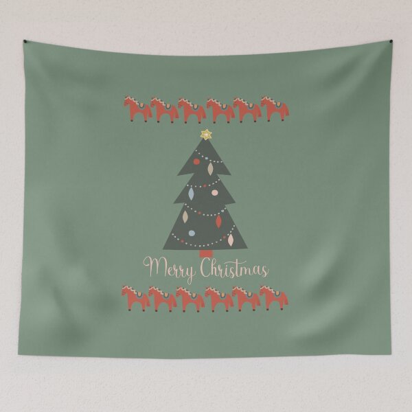 Item preview, Horse & Christmas tree - Christmas design in warm colors red and green designed and sold by EMJAYHeiss.