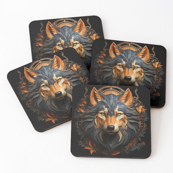 Item preview, Regal Wolf with Golden Eyes and Autumn Floral Accents designed and sold by Daagath.