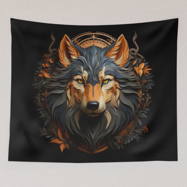Item preview, Regal Wolf with Golden Eyes and Autumn Floral Accents designed and sold by Daagath.