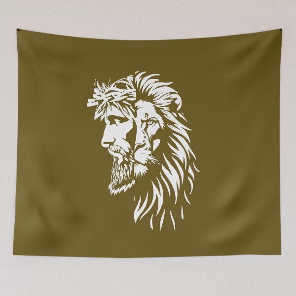 Item preview, Half lion half jesus christ Asymmetric/Unsymmetric side face in abstract high contrast line drawing | white designed and sold by ZechJohnRB.