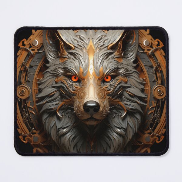 Item preview, Mechanical Wolf Sentinel with Fiery Eyes and Bronze Frame designed and sold by Daagath.