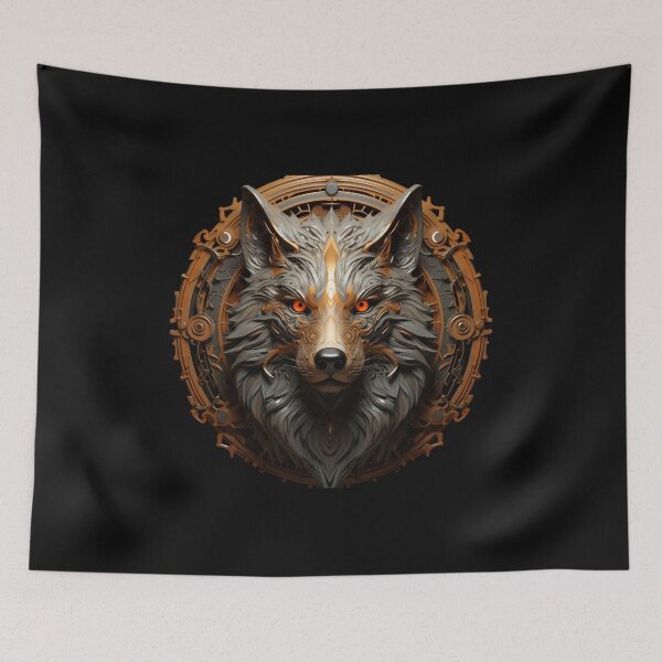 Item preview, Mechanical Wolf Sentinel with Fiery Eyes and Bronze Frame designed and sold by Daagath.