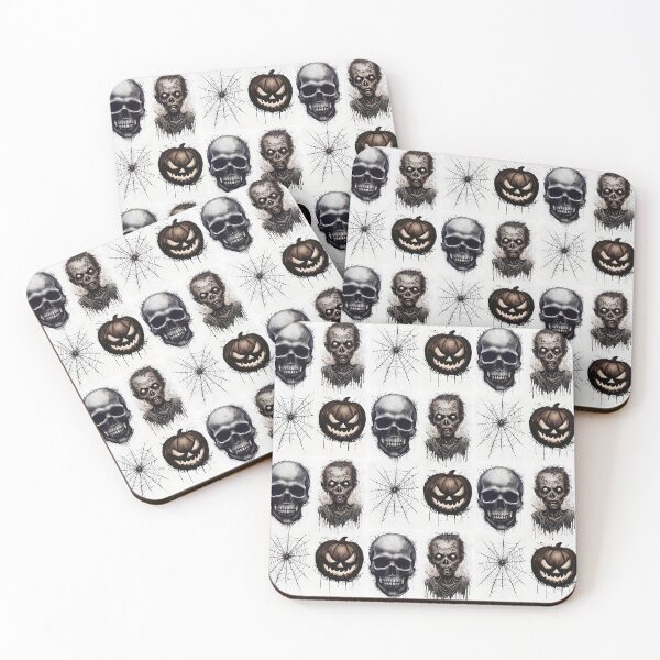 Item preview, Zombie, Skull, Spider's Web and Pumpkin Pattern - Grayscale designed and sold by NightTimeJ.