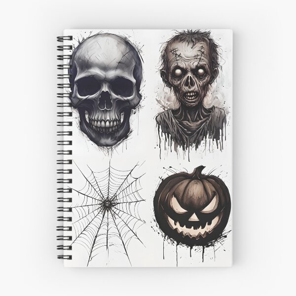 Item preview, Zombie, Skull, Spider's Web and Pumpkin Pattern - Grayscale designed and sold by NightTimeJ.