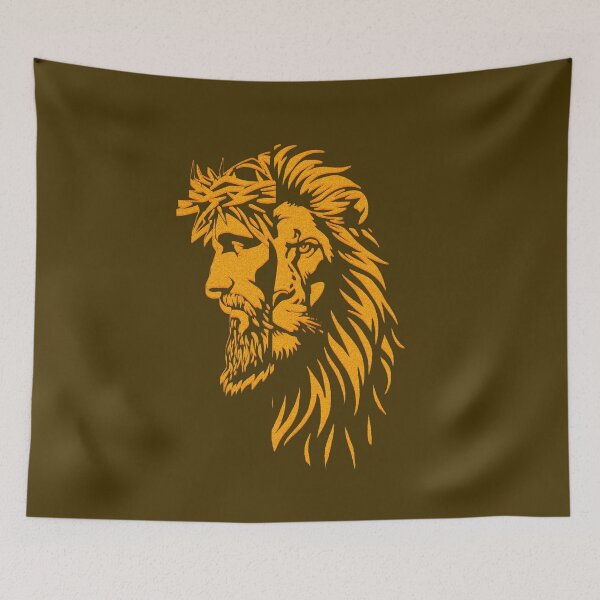 Item preview, Half lion half jesus christ Asymmetric/Unsymmetric side face in abstract high contrast line drawing | Golden Yellow designed and sold by ZechJohnRB.
