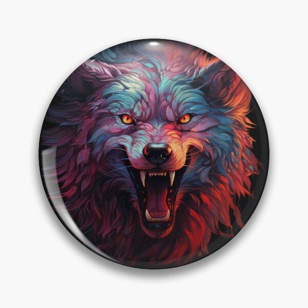 Item preview, Snarling Psychedelic Wolf with Neon Flames and Fangs designed and sold by Daagath.