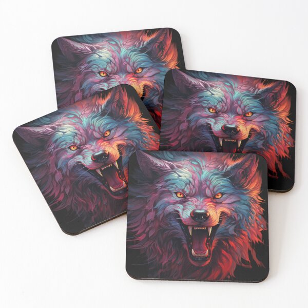 Item preview, Snarling Psychedelic Wolf with Neon Flames and Fangs designed and sold by Daagath.