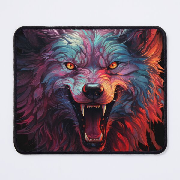 Item preview, Snarling Psychedelic Wolf with Neon Flames and Fangs designed and sold by Daagath.