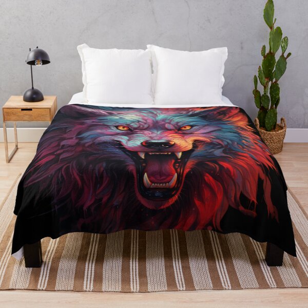 Item preview, Snarling Psychedelic Wolf with Neon Flames and Fangs designed and sold by Daagath.