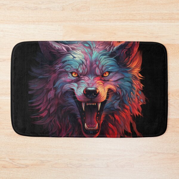 Item preview, Snarling Psychedelic Wolf with Neon Flames and Fangs designed and sold by Daagath.