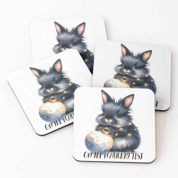 Item preview, Black and grey lionhead rabbit wrapped with Christmas lights, Christmas tree ornament, naughty list designed and sold by LiskoDesign.