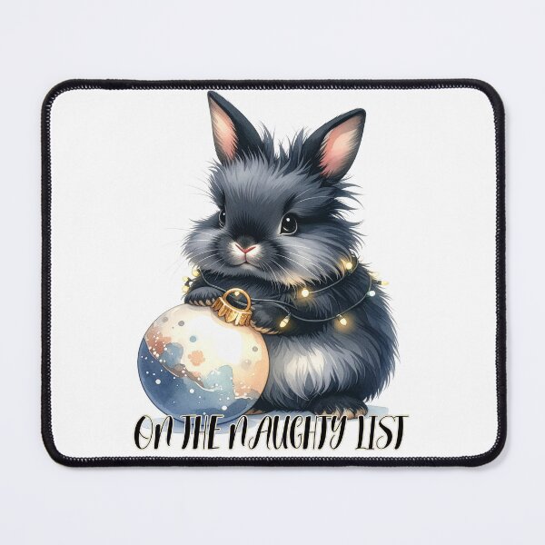 Item preview, Black and grey lionhead rabbit wrapped with Christmas lights, Christmas tree ornament, naughty list designed and sold by LiskoDesign.
