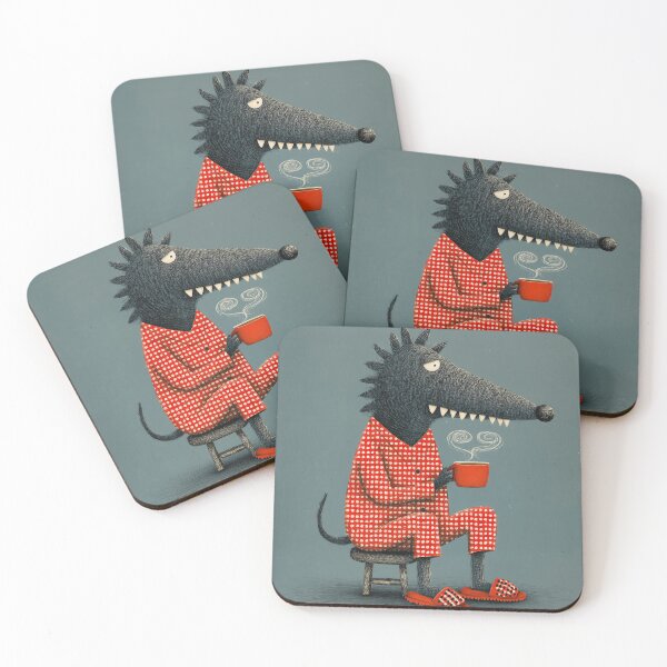 Item preview, A Cozy Wolf in Red Pyjamas Drinking Coffee designed and sold by semartstudio.