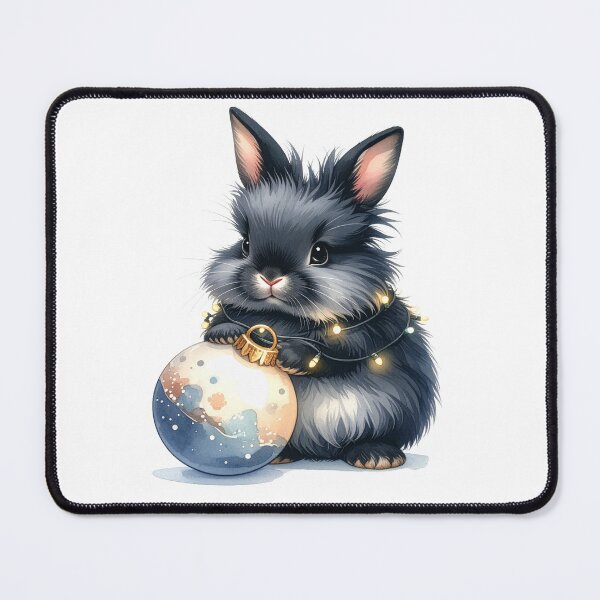 Item preview, Black and grey lionhead rabbit wrapped with Christmas lights, Christmas tree ball designed and sold by LiskoDesign.
