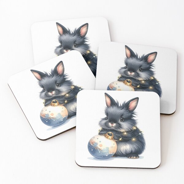 Item preview, Black and grey lionhead rabbit wrapped with Christmas lights, Christmas tree ball designed and sold by LiskoDesign.