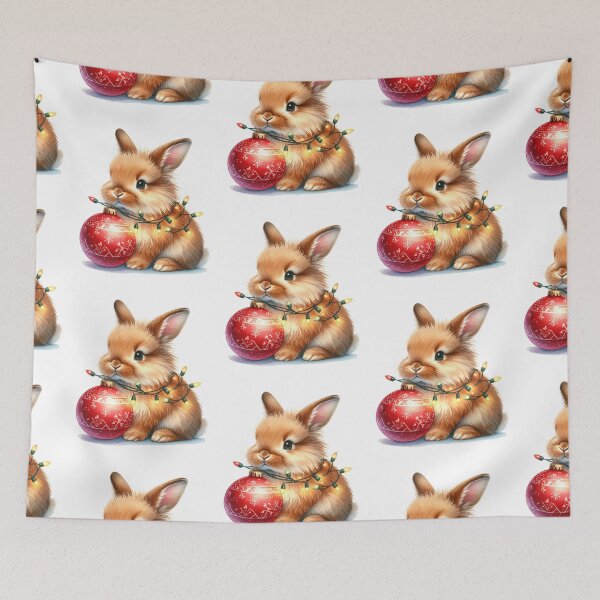 Item preview, Brown lionhead rabbit wrapped with Christmas lights, Christmas tree ball designed and sold by LiskoDesign.