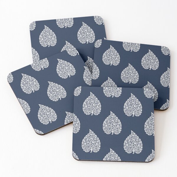 Item preview, Ornate White Leaf Seamless Pattern on deep blue designed and sold by HolmeProud.