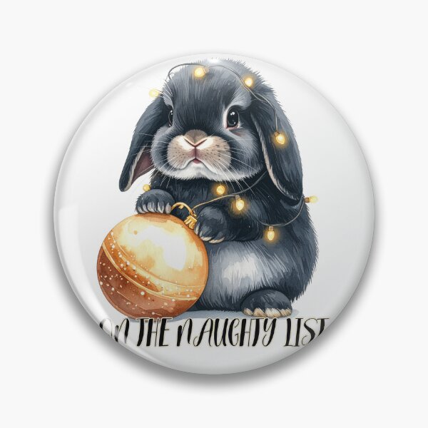 Item preview, Black and grey Holland lop rabbit wrapped with Christmas lights, Christmas tree bauble, naughty list designed and sold by LiskoDesign.