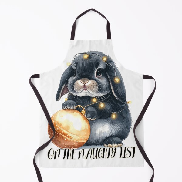 Item preview, Black and grey Holland lop rabbit wrapped with Christmas lights, Christmas tree bauble, naughty list designed and sold by LiskoDesign.