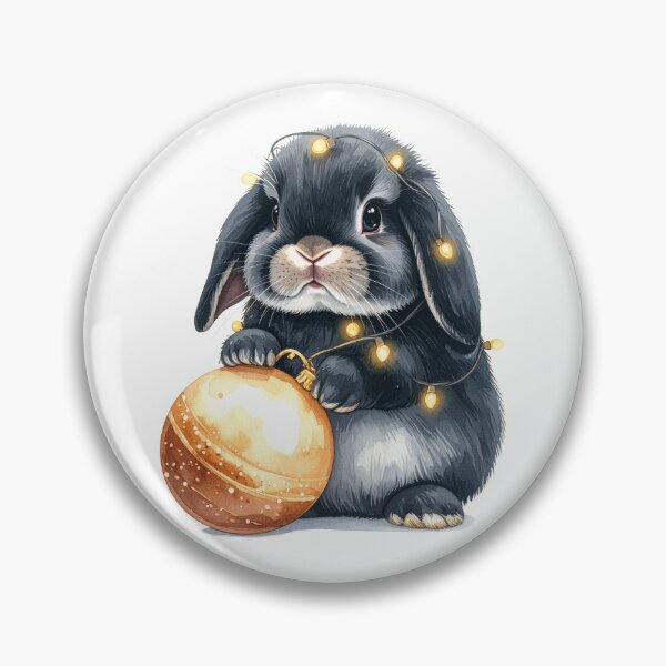 Item preview, Black grey Holland lop rabbit wrapped with Christmas lights, Christmas tree ball designed and sold by LiskoDesign.