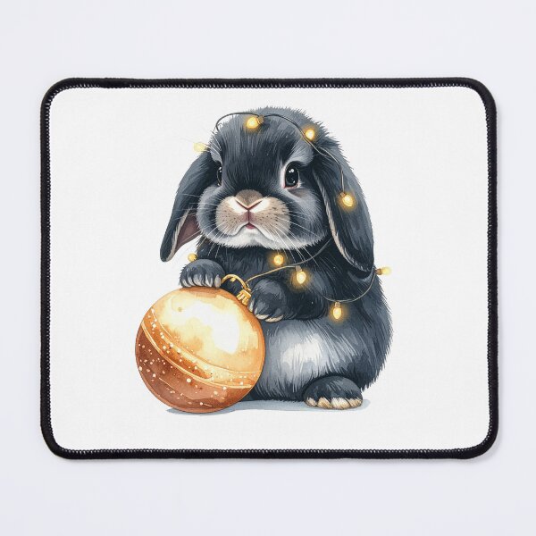 Item preview, Black grey Holland lop rabbit wrapped with Christmas lights, Christmas tree ball designed and sold by LiskoDesign.