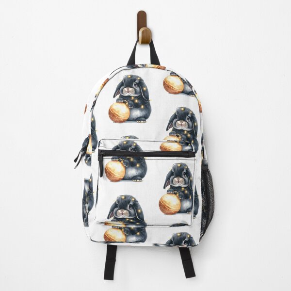 Item preview, Black grey Holland lop rabbit wrapped with Christmas lights, Christmas tree ball designed and sold by LiskoDesign.