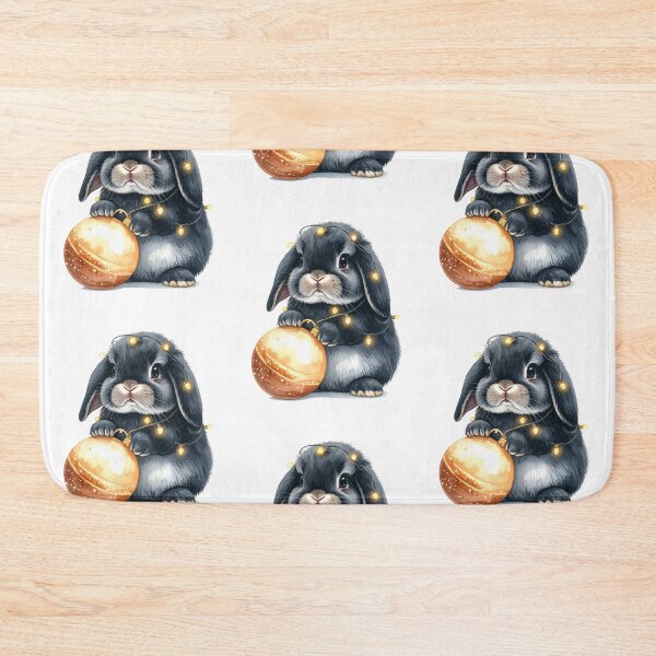 Item preview, Black grey Holland lop rabbit wrapped with Christmas lights, Christmas tree ball designed and sold by LiskoDesign.